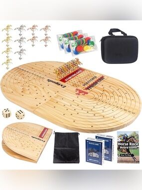 24.8in Wood Horse Race Board Game Luxury Foldable Horse Racing Game w/11 Horses